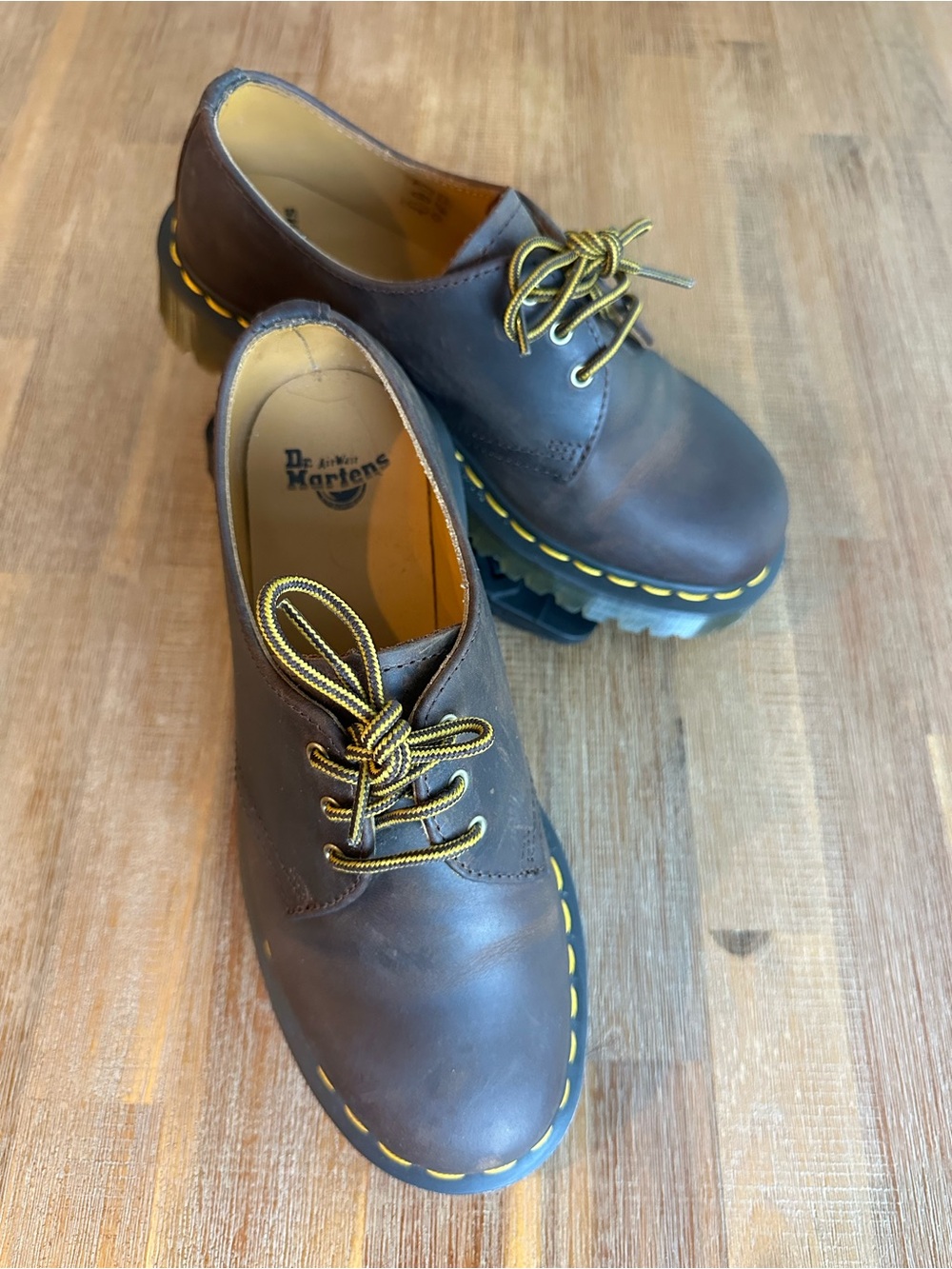 Dr. Martens 1461 Oxford Brown Leather Lace-Up Shoes with Yellow Stitching
